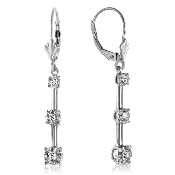 COPY - 14K. SOLID GOLD LEVER BACK DIAMONDS EARRIN… - Picture 2 of 6